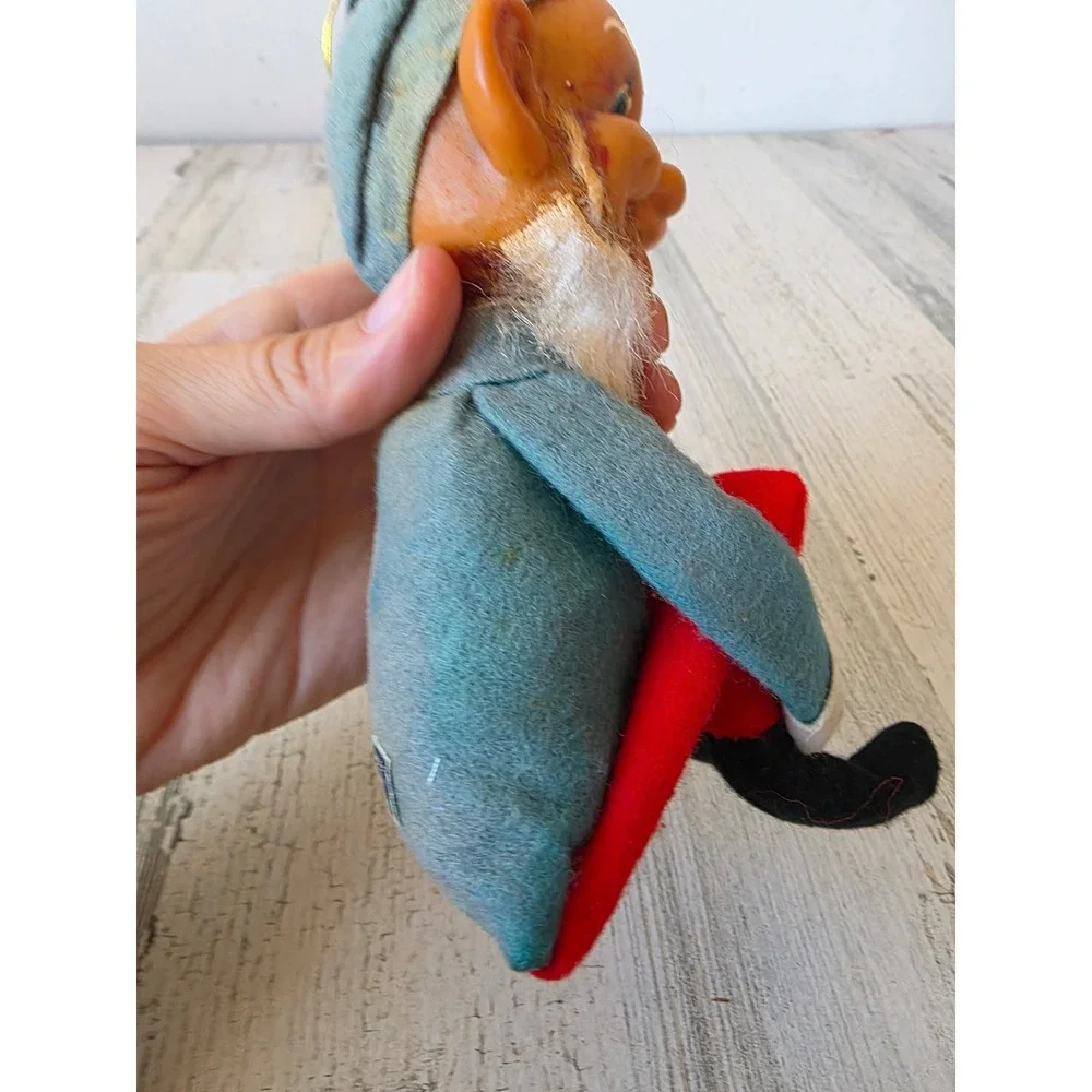 Antique vintage knee hugger felt elf plush decor Xmas figurine plush rubber face